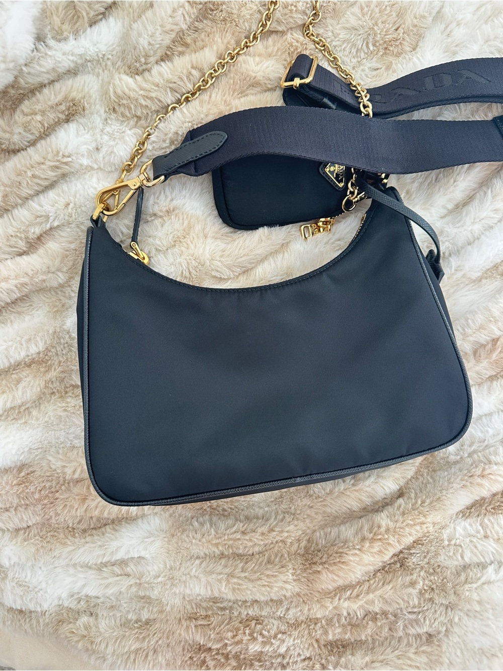 Prada Black Re-Edition Re-Nylon Hobo with Gold Chain - Picture 4 of 7